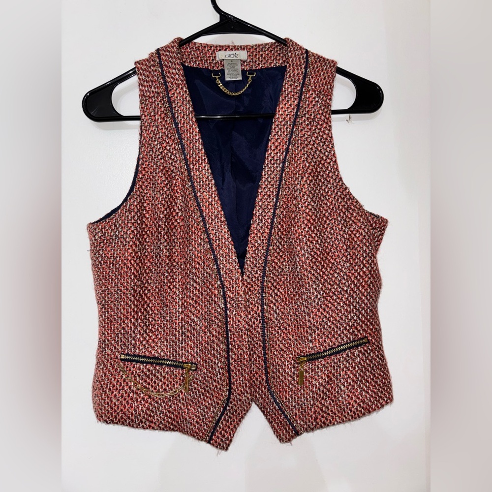 Cache Women Wool Blend Tweed Vest Size 8 Preppy Classic Academia